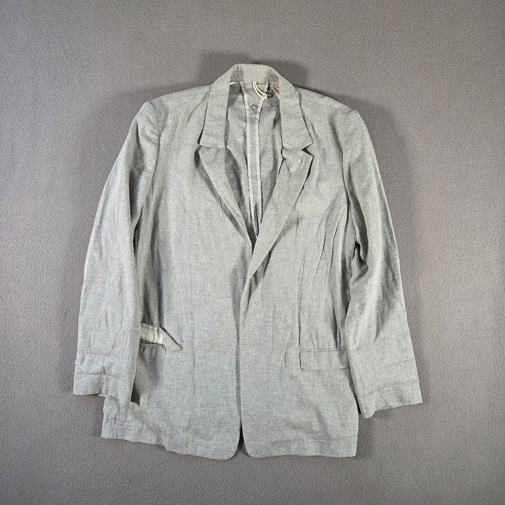 Massimo Dutti Jacket Womens 12 US Grey Cotton Silk Blazer Open Front Lightweight